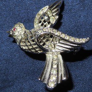 Vintage KEYES Bird Brooch Silver Tone Openwork (771)